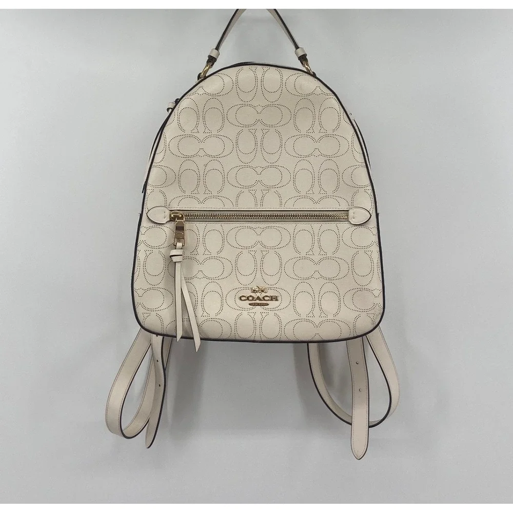 Coach Jordyn Backpack Chalk White Perforated Signature Leather Bag F72645